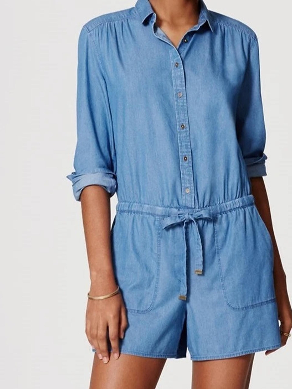 Loft Blue Chambray Short Jumper with Drawstring Waist NWT SZ Small